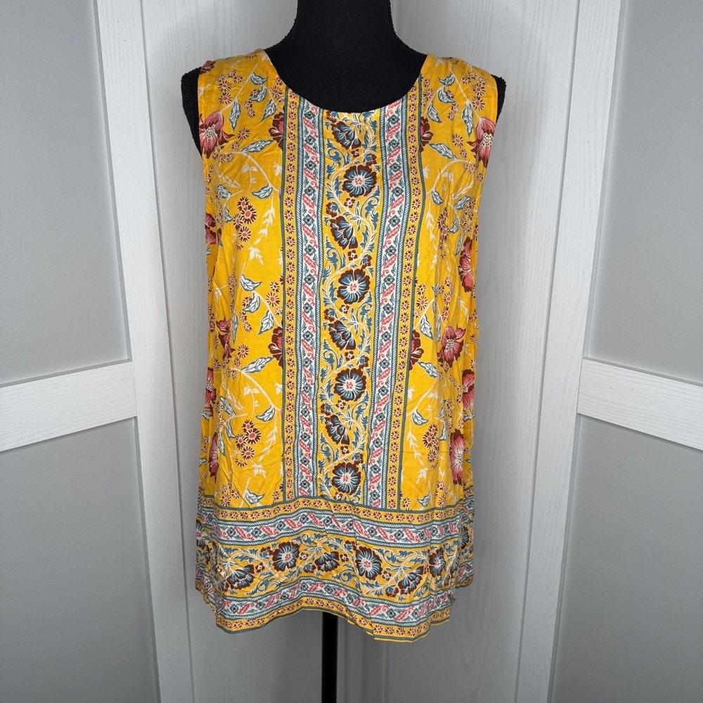 Rachel Roy Boho‎ Floral Button Back Tank Yellow Size M